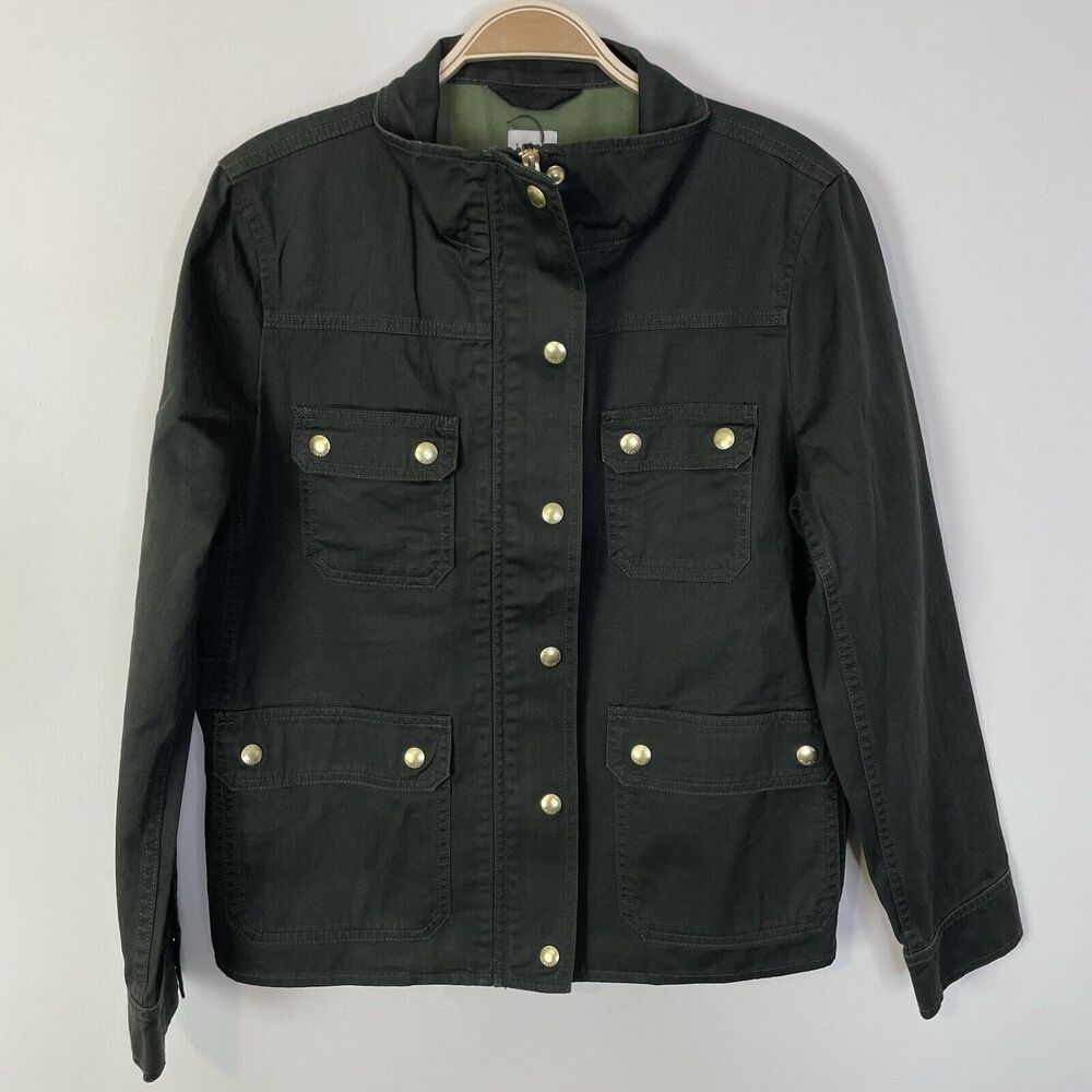 J. Crew Factory Resin Coated Twill Field Jacket‎ Mossy Brown Petite Large AL227